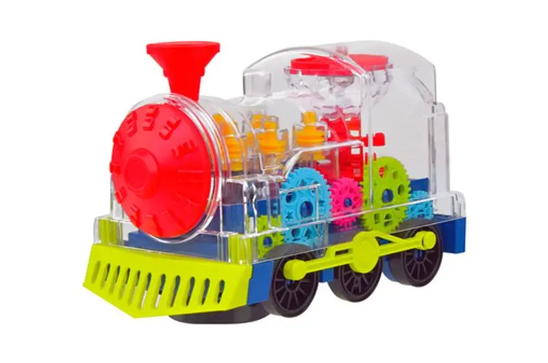 Іграшковий паровозик прозорий з шестірнями світлозвукові ефекти Transparent Gear Train R05 в коробці р.17,5х10х12,3см - фото 2
