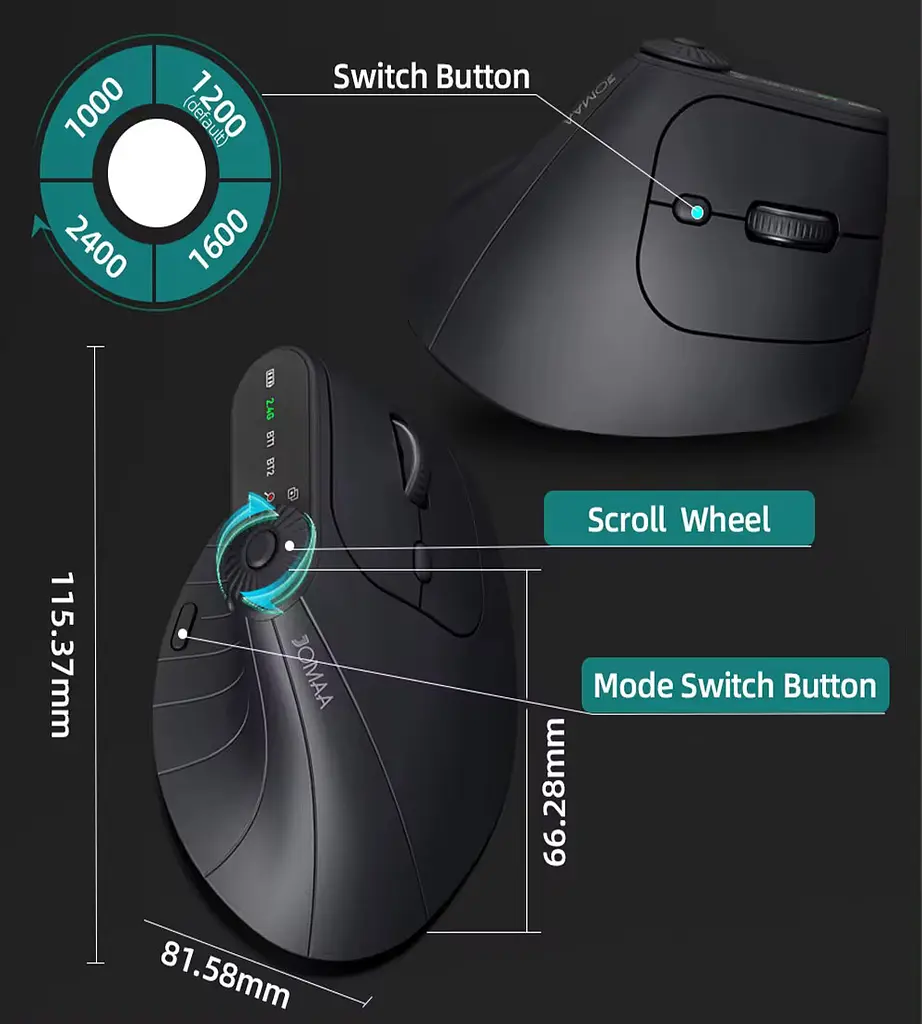 Вертикальна миша бездротова JOMAA 2,4G Bluetooth hub_fo7kvr - фото 6