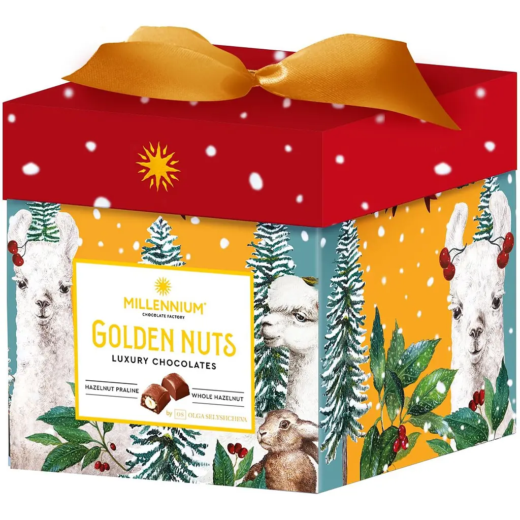 Конфеты Millennium Golden nuts Seasonal шоколадные с начинкой и целыми орехами 150 г - фото 3