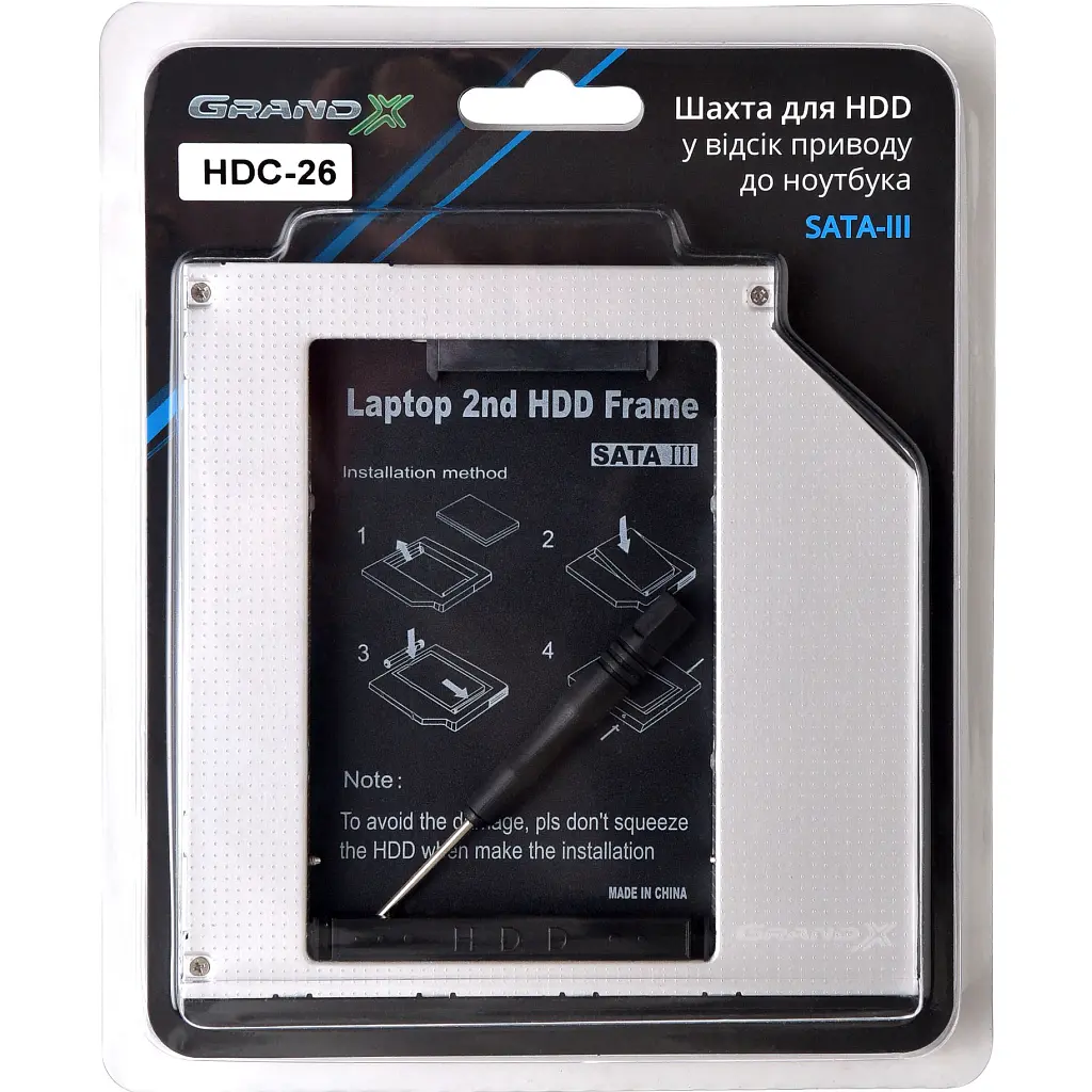 Фрейм-перехідник Grand-X HDD 2.5'' to notebook 9.5 mm ODD SATA3 (HDC-26) - фото 3