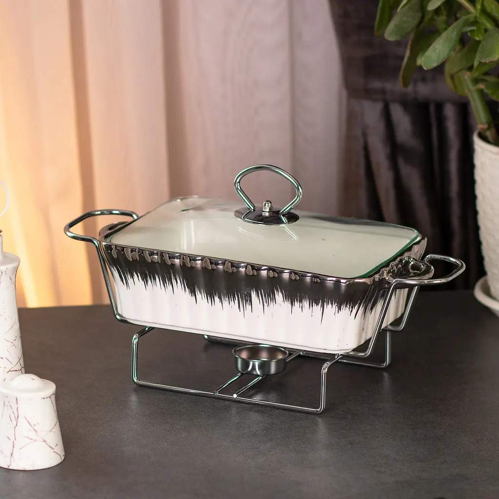 Мармит прямоугольный 1 литр с подогревом для вторых блюд Серебристый Yiwu HP1019 - фото 5