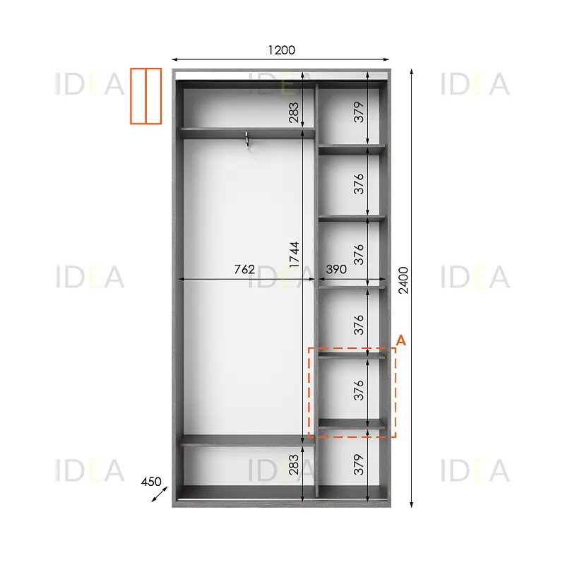 Шафа-купе Idea серія 1 120 x 45 x 240 см Венге темний Дзеркало - фото 2