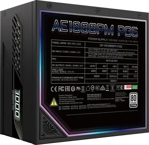 Блок живлення 1000 Вт, AORUS ELITE P1000 W, Black, модульний Gigabyte teh0028863 - фото 6