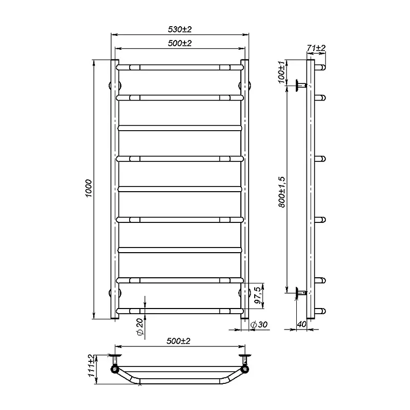 Рушникосушка водяна Onlyheat Ignis 500/1000/9, Хром - фото 3