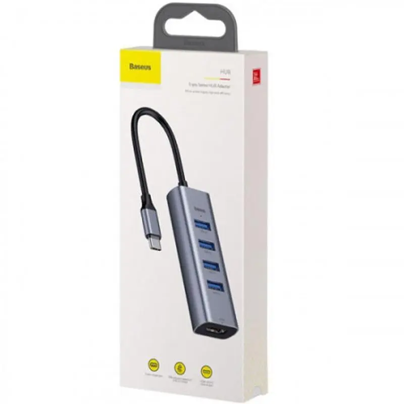 Мультипортовий адаптер USB Хаб Baseus Adapter Enjoy Type-C 4 USB3.0 + HDXiaomi CAHUB-N0G Grey - фото 4