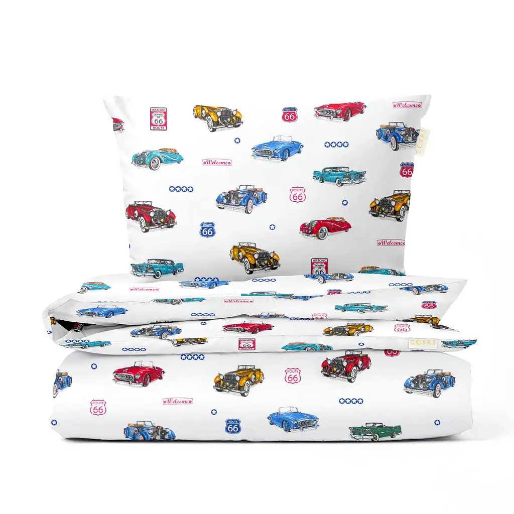 Дитяча постіль Cosas Retro Cars без простирадла 110х140 см (CarsRetroRoute66_140_2)