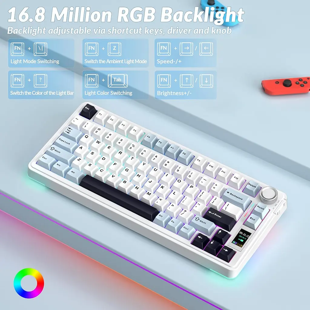 Механическая клавиатура AULA S75 Pro / 75% / Три режима подключения / Seyia Switch / White Blue - фото 6