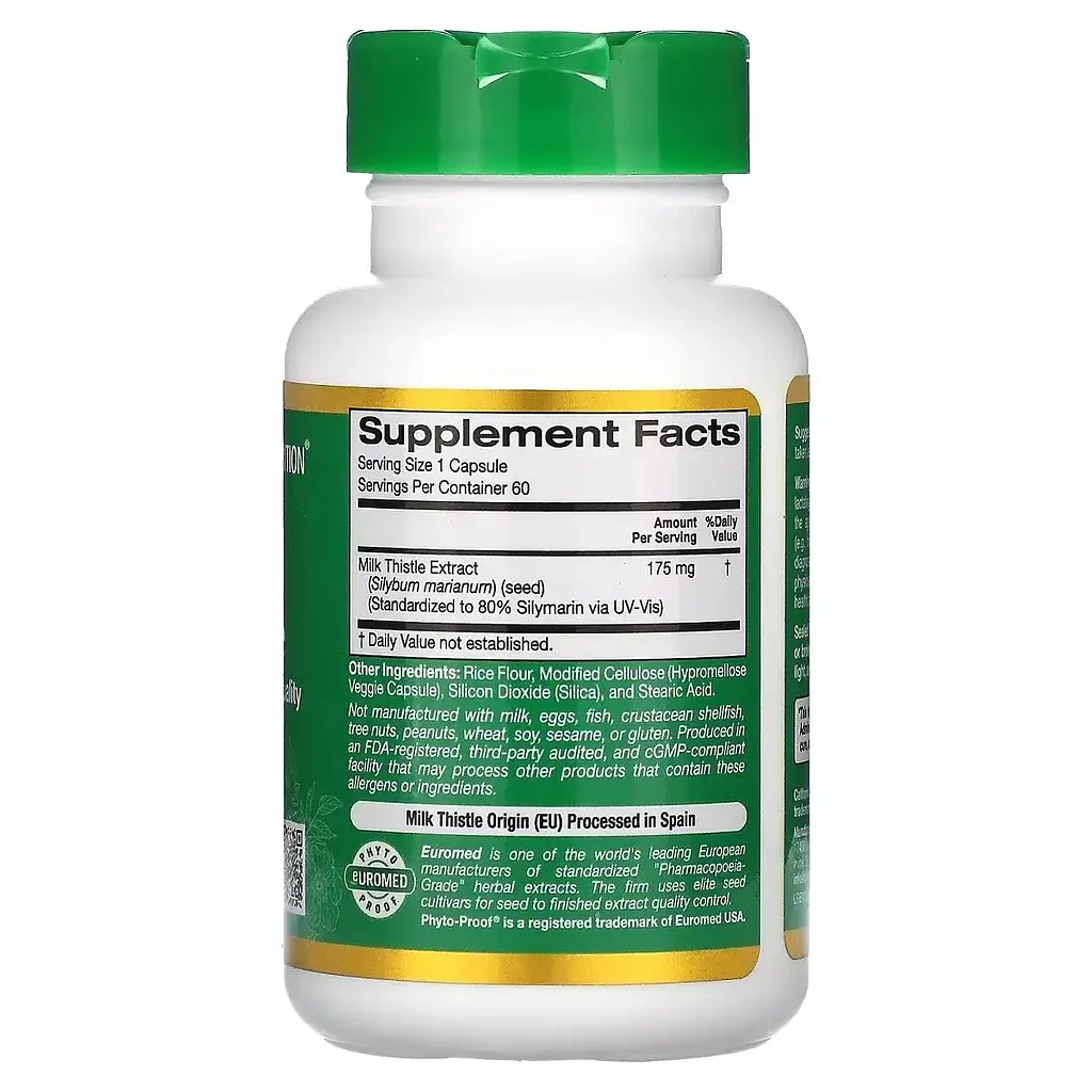 Екстракт розторопші California Gold Nutrition EuroHerbs Milk Thistle Extract 175 мг 60 вегетаріанських капсул - фото 2