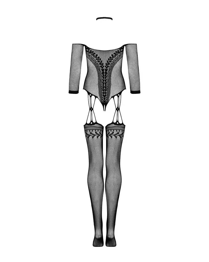 Нейлоновий бодістокінг з імітацією панчіх Obsessive Bodystocking G333 S/M/L, black, з доступом - фото 6