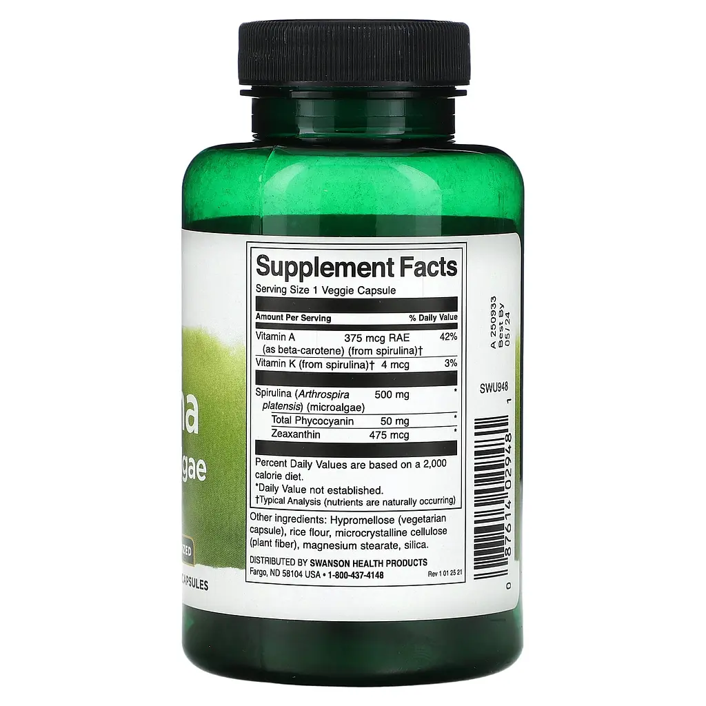 Натуральна добавка Swanson Spirulina Blue-Green Alhae 500 mg 90 капсул - фото 2