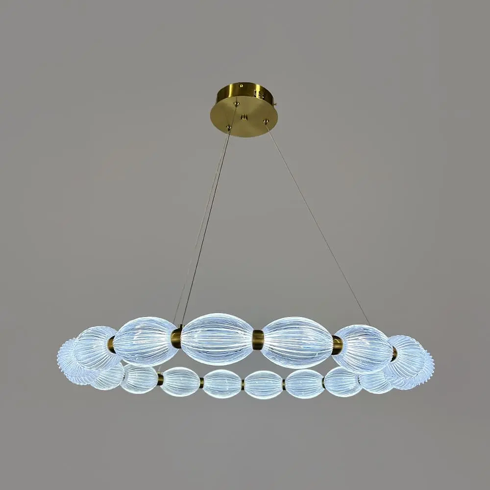 Led люстра с прозрачными рельефными шариками в кольцевой латунном корпусе Ø 68 см | Line F | Ст. MJ343-680 AB+CL - фото 3