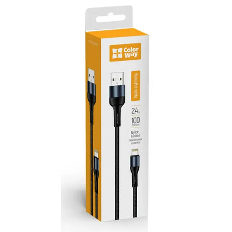 Дата кабель USB 2.0 AM to Lightning 1.0m nylon black ColorWay (CW-CBUL045-BK) - фото 7