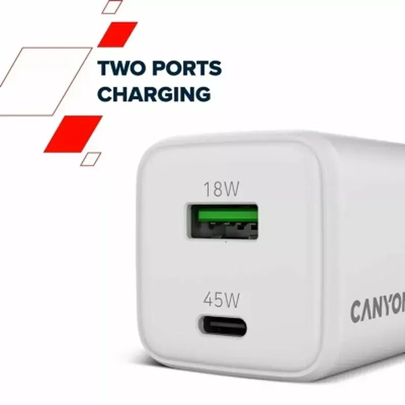 Зарядний пристрій Canyon CU45AC GaN 45W 1xPD 1xQC EU White (CNS-CUW45AC) - фото 6