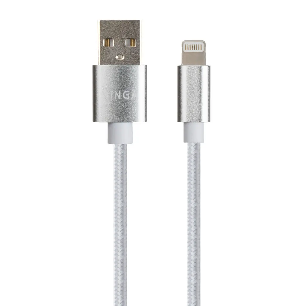 Дата кабель USB 2.0 AM to Lightning 1m nylon silver Vinga (VCPDCLNB1S) - фото 2