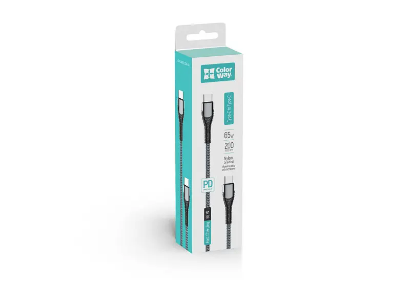 Кабель ColorWay USB-C to USB-C 2m Grey (CW-CBPDCC039-GR) - фото 2