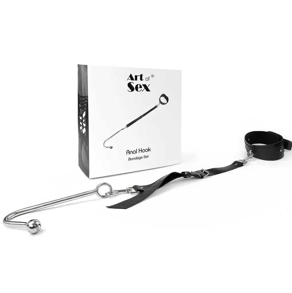 Анальный крюк 2 с ошейником из натуральной кожи Art of Sex - Anal hook, Черный - фото 2