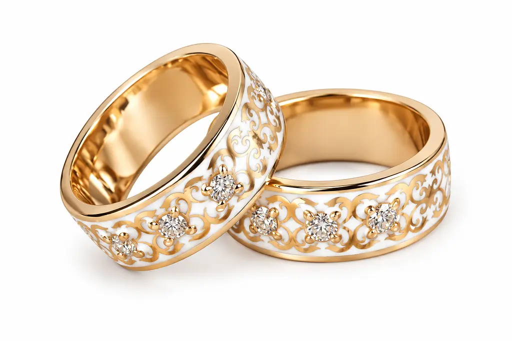 Чоловіча обручка Jewellery Continent з жовтого золота з діамантами та білою емаллю 23 (К-0870) - фото 3