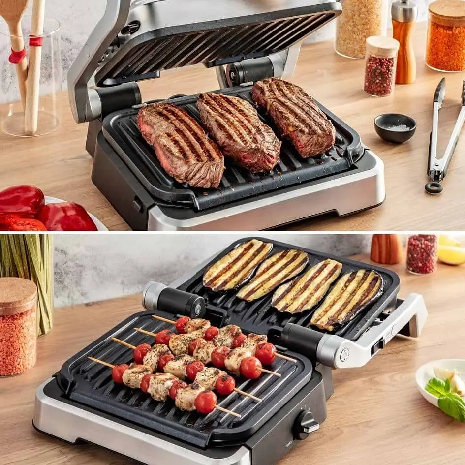 Гриль Tefal прижимной OptiGrll 2 в 1 Inox 2100Вт съемные пластины металл (GC772D30) - фото 9