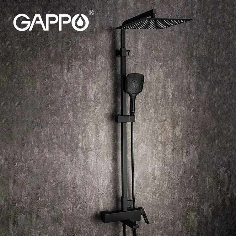 Душова система Gappo G2417-60 термостат, вилив - перемикач на лійку, чорний, Чорний матовий - фото 2