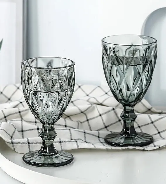 Набір келихів для вина Glassware 6шт Подарункові кольорові скляні фужери для коктейлів 300мл Сірий - фото 6