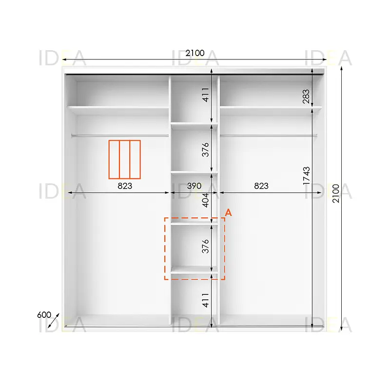 Шафа-купе Idea серія 6 210 x 60 x 210 см Білий Дзеркало - фото 2