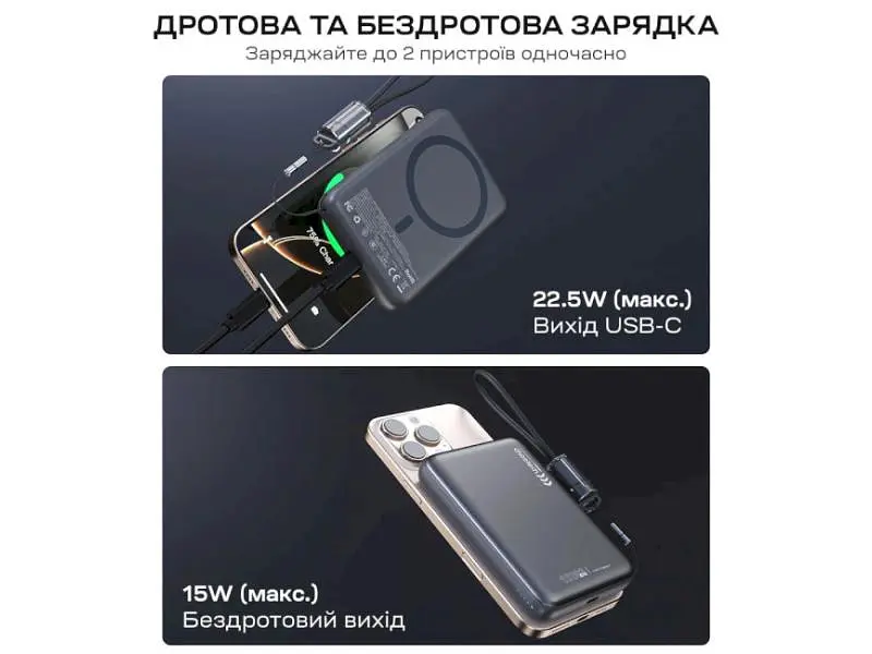 Зовнішній акумулятор (Power Bank) Choetech 10000mAh PD 22.5W Black (B862) - фото 5