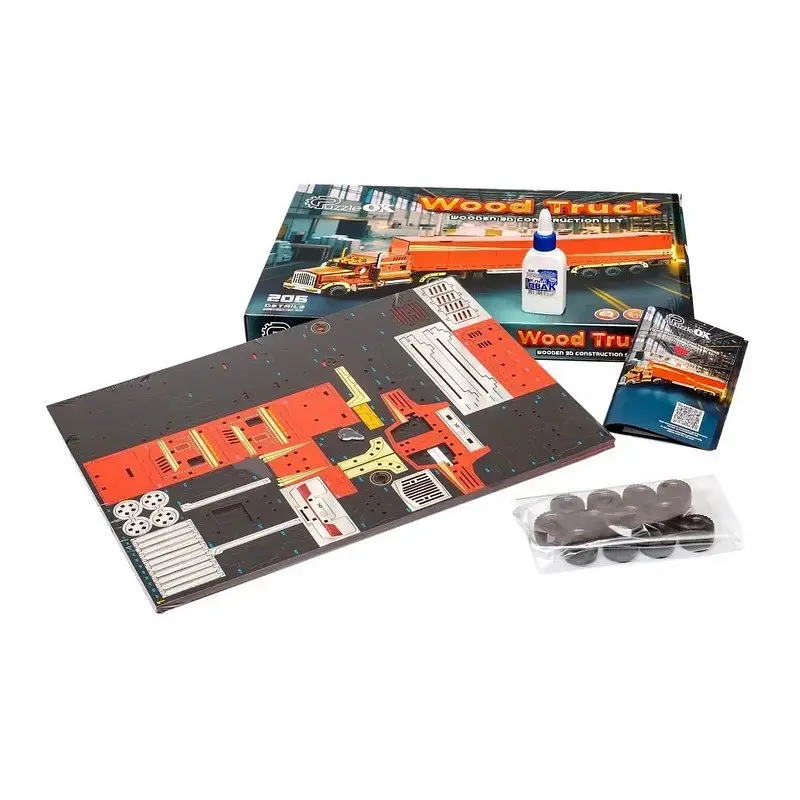 Дитячий дерев'яний 3D конструктор Фура з причепом PuzzleOk Puz-00952 206 деталей - фото 3