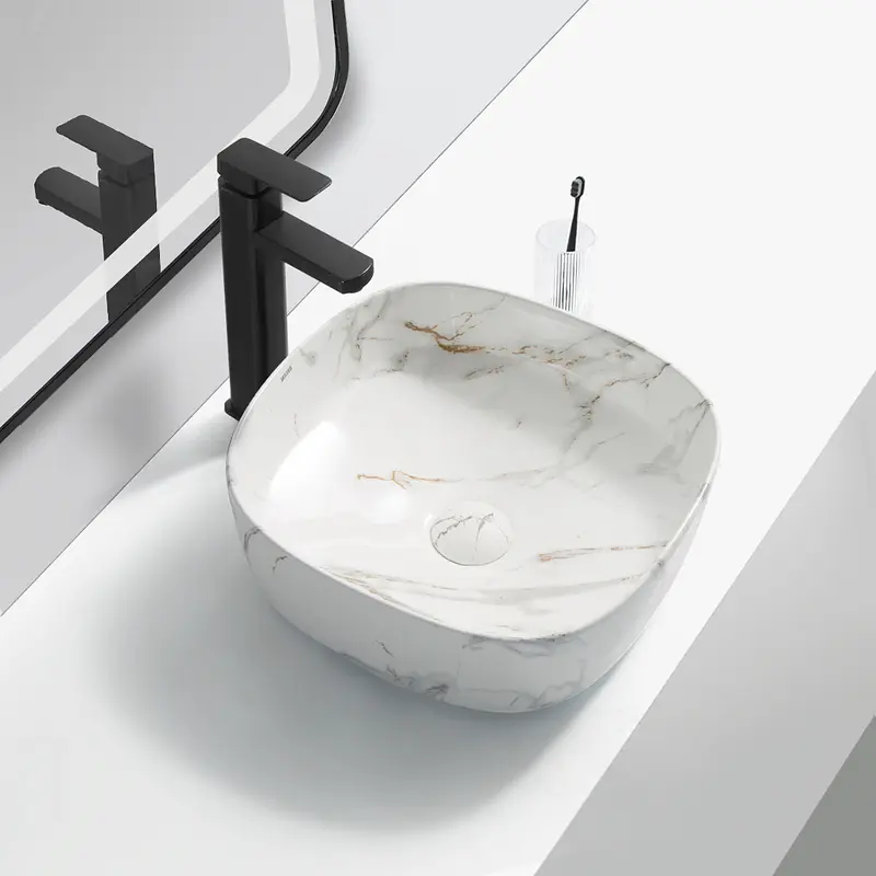 Умивальник накладний Mixxus Premium Diverse-0104 marble 370x370x135 мм MP6537, Мармур - фото 3
