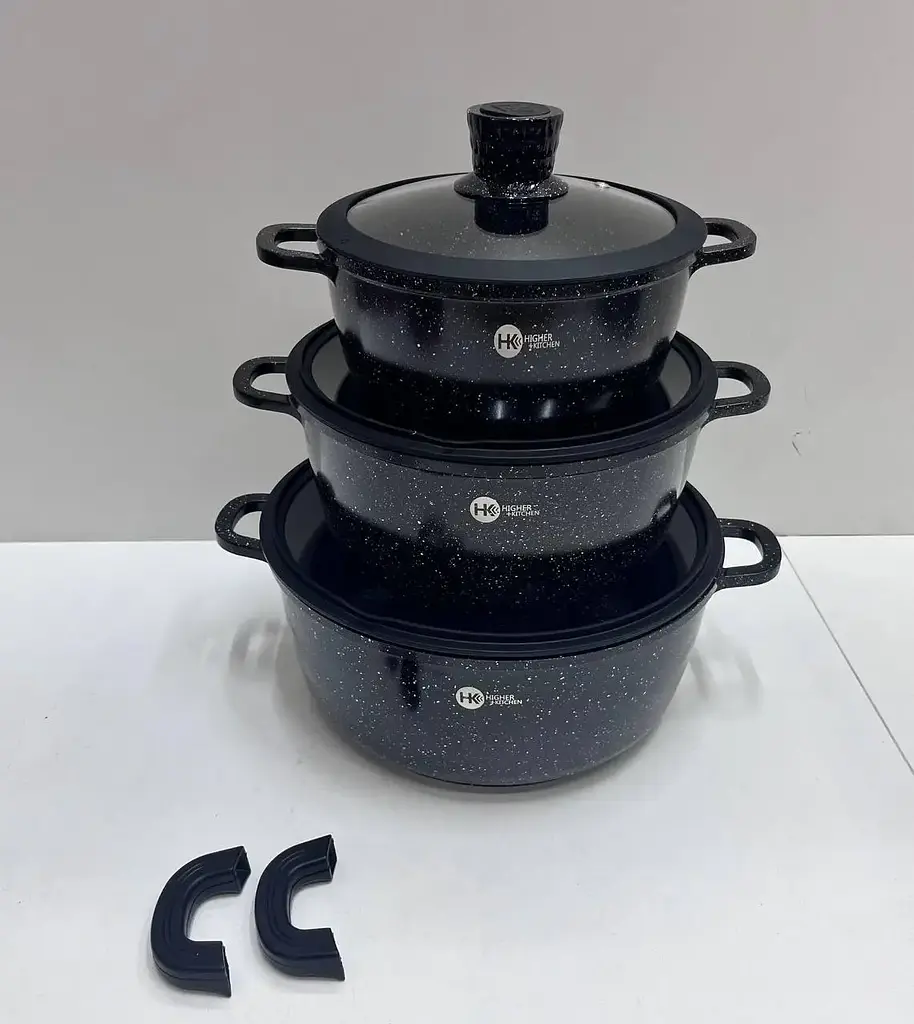 Набір посуду з гранітним антипригарним покриттям Higher Kitchen HK-325 (Чорний, червоний) - фото 3