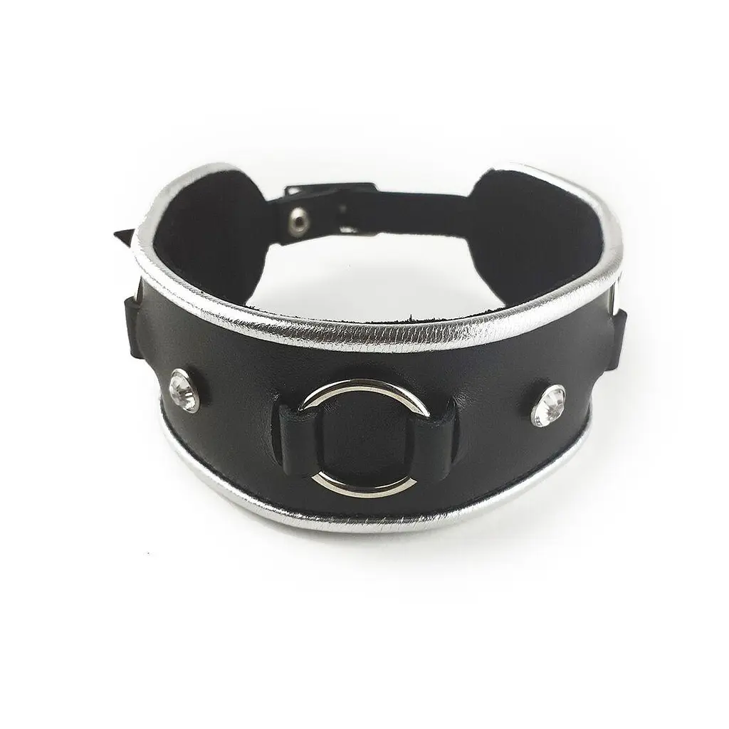 Ошейник из натуральной кожи со стразами и кольцом Art of Sex - Collar Ring - фото 2