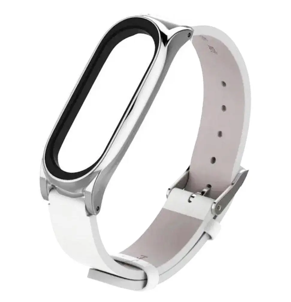 Шкіряний ремінець Primo Mijobs для фітнес-браслета Xiaomi Mi Smart Band 7 White Silver - фото 2