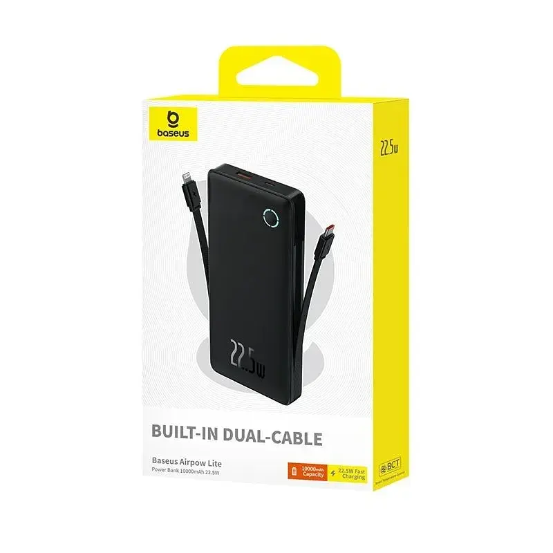 Портативна батарея Power Bank Baseus Airpow Lite Power Bank 10000mAh 22.5W Dual-Cable P10067501123-00 Black - фото 9
