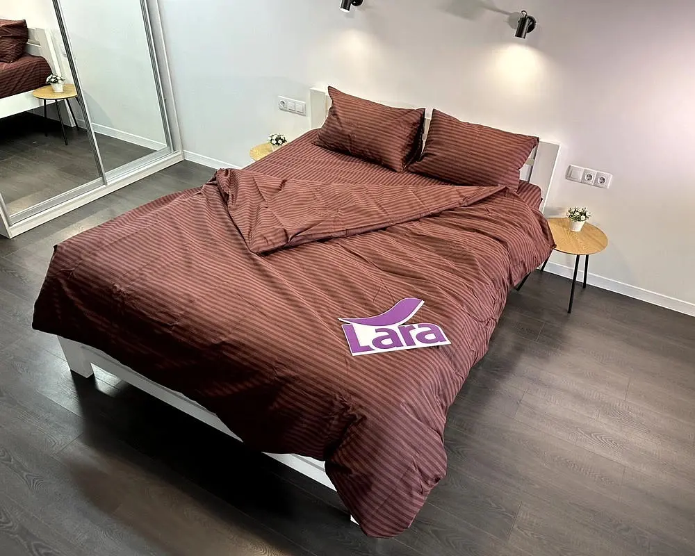 Постільна білизна LARA бязь-страйп Brown d11252e160 з простирадлом на резинці 160х200х25 євро 200х220 см - фото 4