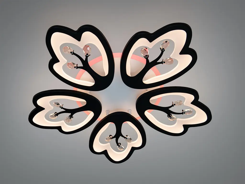 Стельова LED люстра Diasha 8148/5BK LED 3color чорна 5 пелюсток пульт димер - фото 2