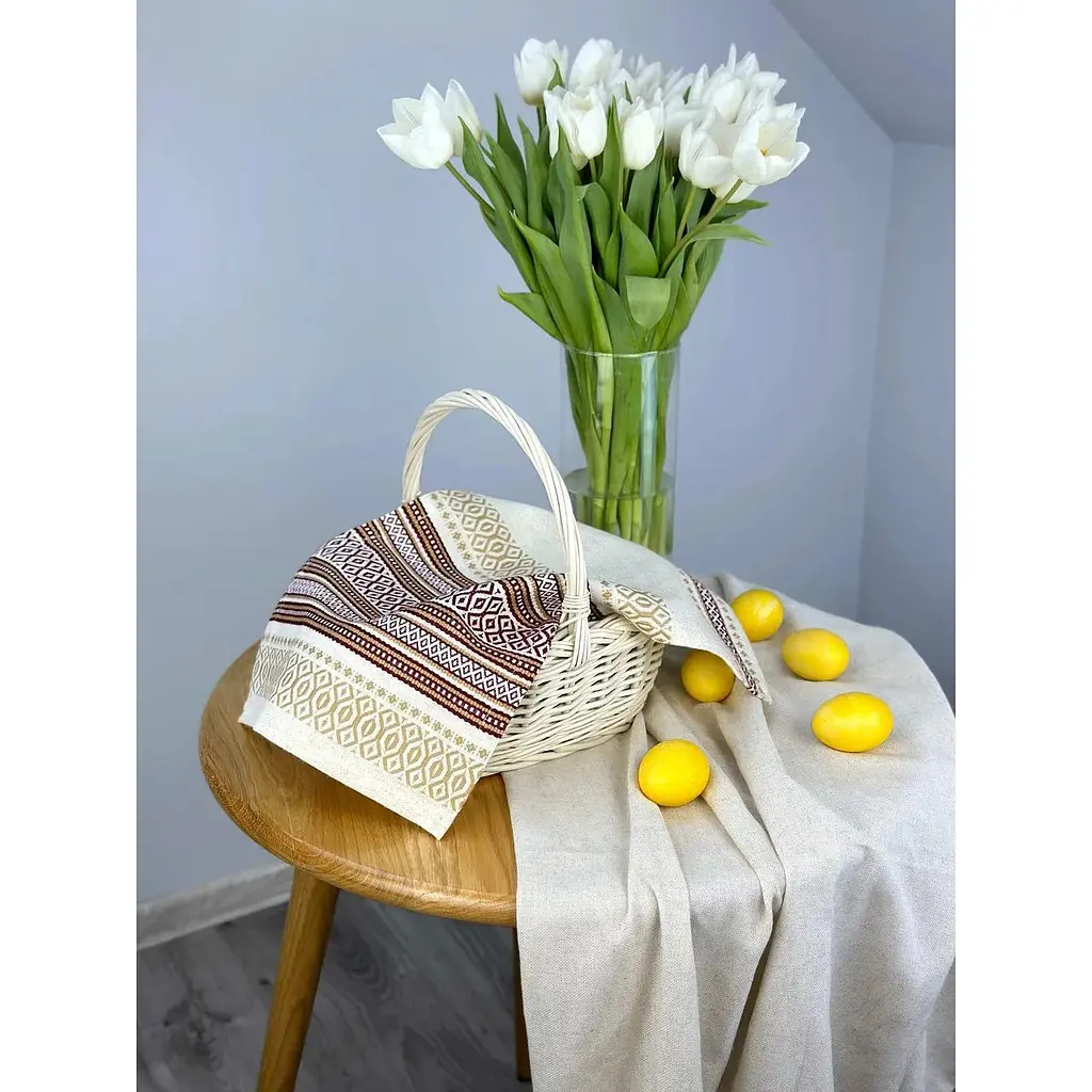 Пасхальное полотенце льняное для корзины Луч 45х30 см Коричневый - фото 2