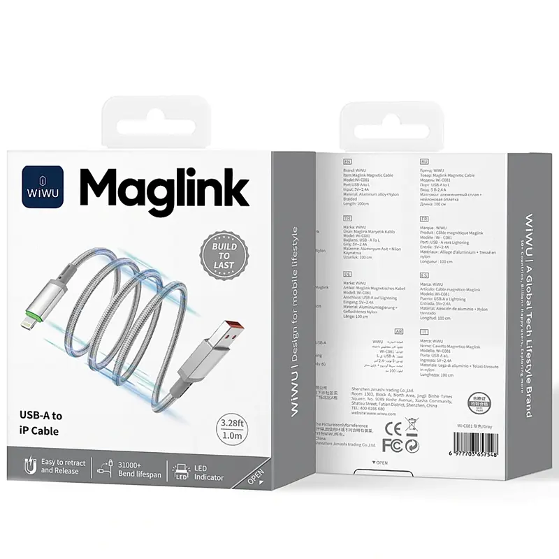 Дата кабель WIWU C081 Maglink USB to Lightning 12W 1 м Grey - фото 5