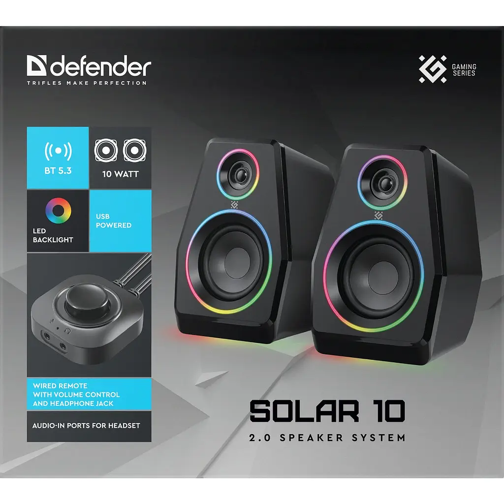 Акустична система 2.0 Defender Solar 10, 10Вт, Bluetooth, RGB підсвітка, USB, чорна - фото 7