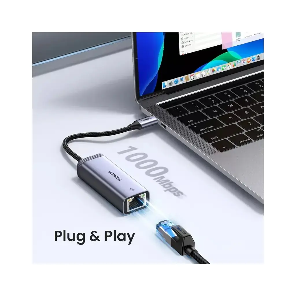 Перехідник USB-C to RJ45 Ethernet 1000Mbps gray Ugreen (40322) - фото 7