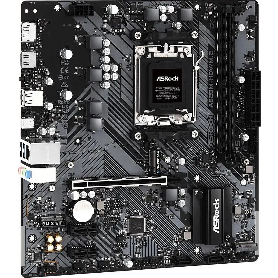 Материнська плата ASRock A620M-HDV/M.2 (AM5/A620, 2xDDR5, PCIex16, DP/HDMI, 2xSATAІІІ, 2xM.2, GLan, 8ch, mATX) - фото 2