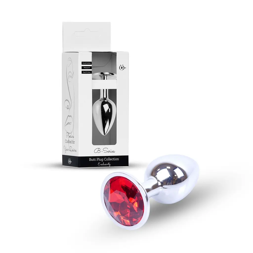 Анальна пробка із кристалом B-Series Jewellery Silver Plug Red, 7х2.7 см, червоний - фото 7