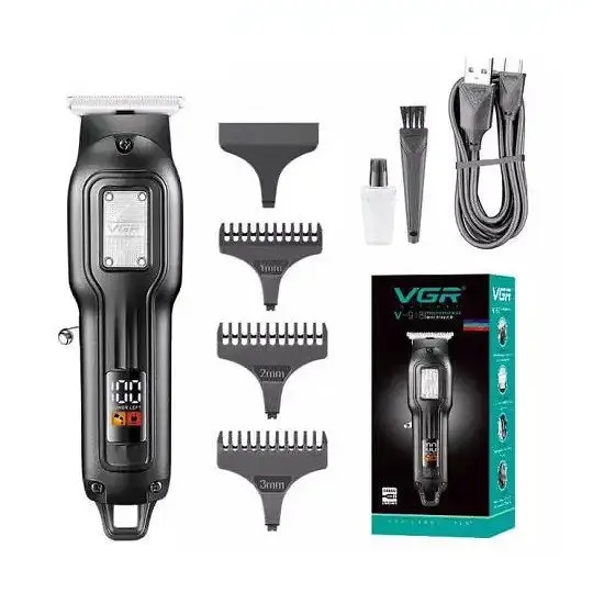 Машинка для стрижки волосся VGR V-918 LED-дисплей акумуляторна 4 насадки 5W Black - фото 2