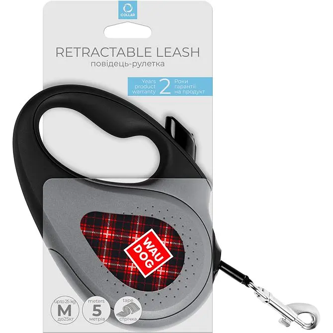 Повідець-рулетка для собак Waudog R-leash Шотландка, світловідбиваючий, M, до 25 кг, 5 м, чорний - фото 3