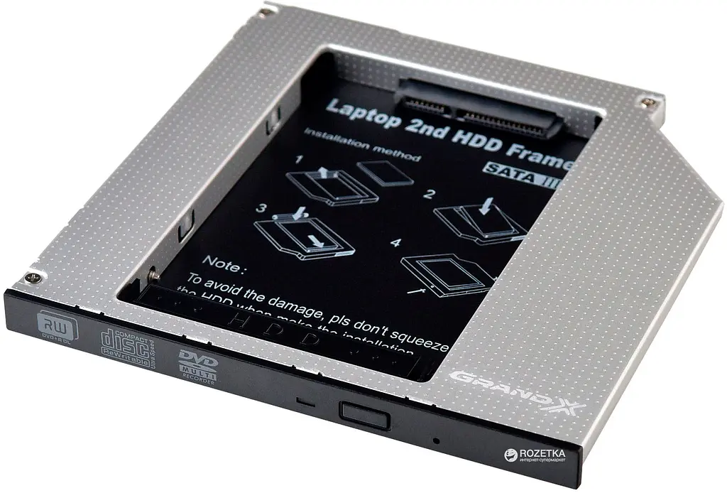 Адаптер Grand-X підключення HDD/SSD 2.5'' у відсік приводу ноутбука SATA/SATA3 Slim 9,5mm (HDC-24) - фото 5