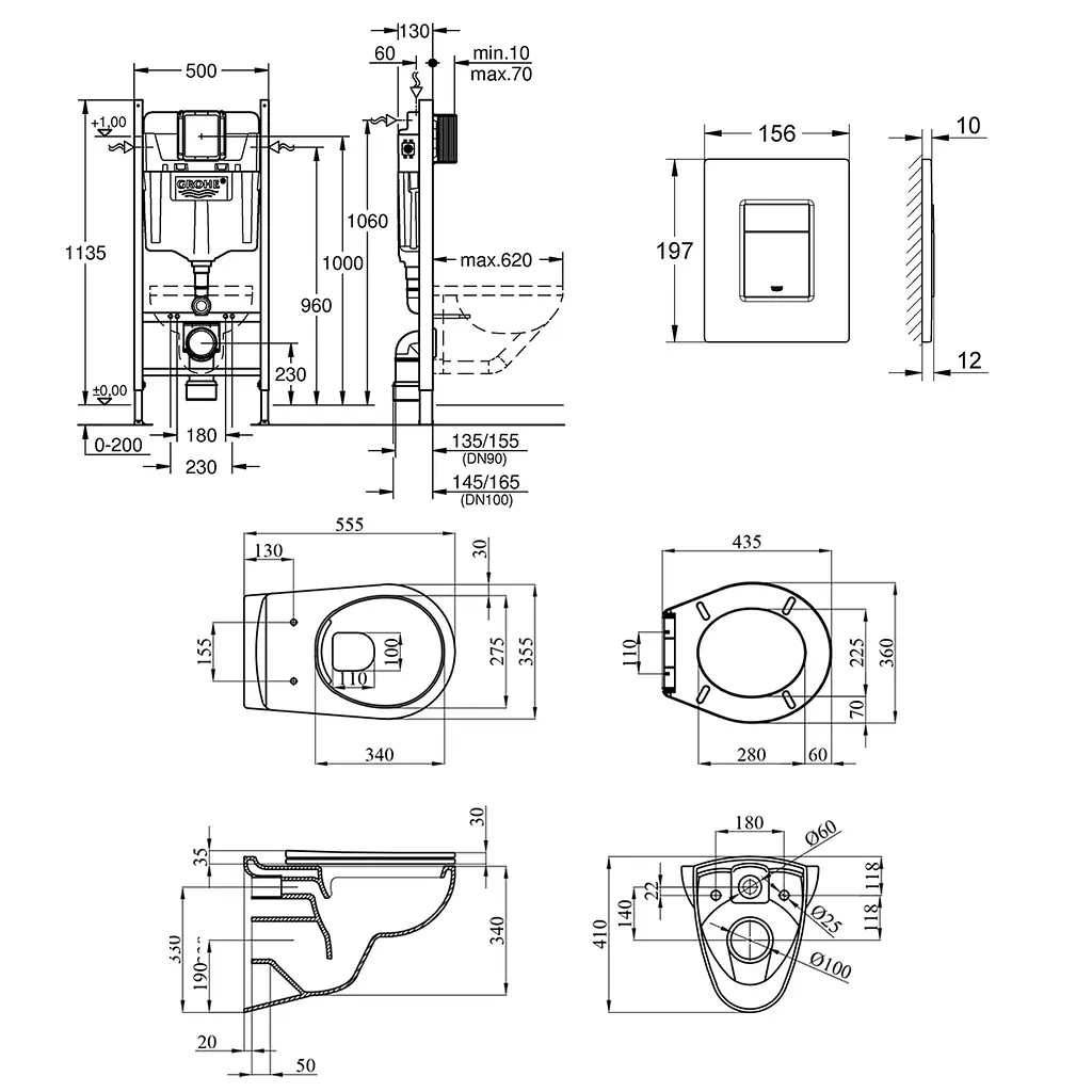 Комплект 4 в 1: Инсталляция GROHE Rapid SL 3 в 1 3884966Q + Унитаз безободочный Kroner Oker WHI533536 RIMLESS с сиденьем Slim Duroplast / Soft-close / Quick relase KO533536WHIR (388496 - фото 2