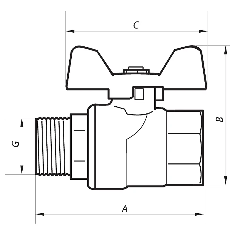 Кран кульовий Nolf NF.722 - 1" FM ГШМ Yellow, ручка "метелик" жовта NF2953 - фото 2