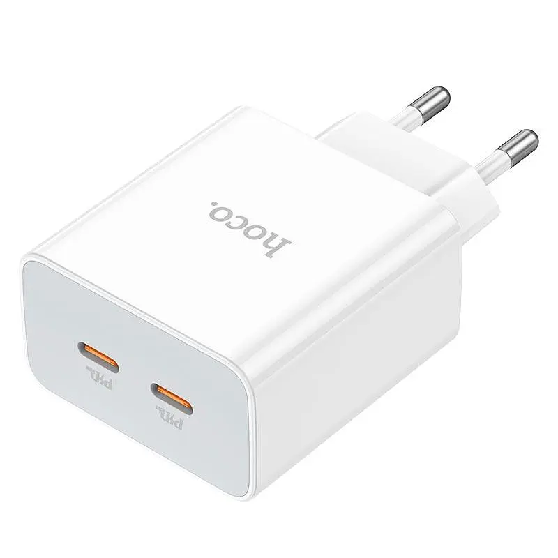 Адаптер живлення мережевий HOCO C108A Leader dual port (виходи 2C) 35W зарядний блок - фото 6