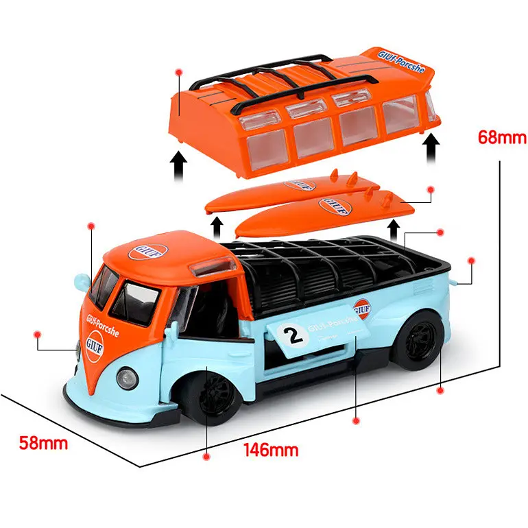 Колекційна металева модель автомобіля АвтоЕксперт Volkswagen T1 мікроавтобус зі знімним дахом, інерцією, світлом та звуком 1:32 - фото 8