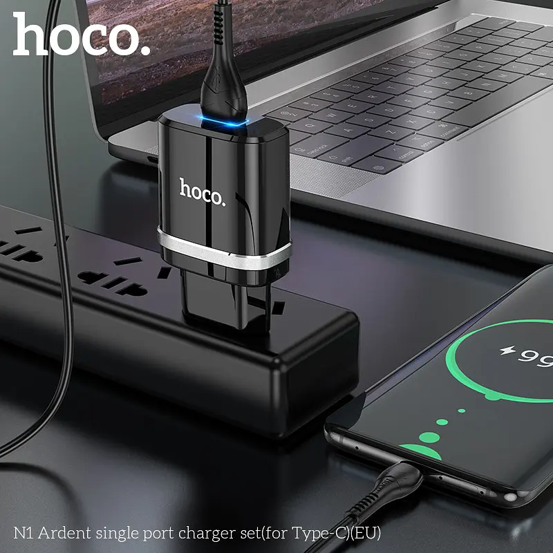 Адаптер мережевий HOCO Type-C Cable Ardent charger set N1 1 USB чорний - фото 5