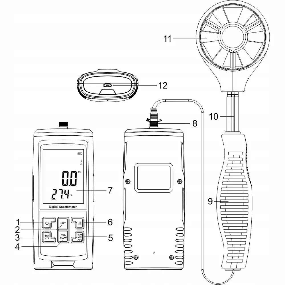 Анемометр цифровий із виносною крильчаткою 0,3-45 м/с, 0-45 °C, 10-90% BENETECH GT8915 - фото 6