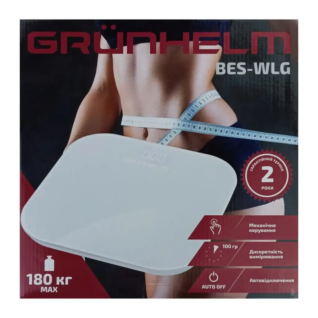 Ваги електронні Grunhelm BES-WLG максимальна вага 180 кг білі  (129932) - фото 2